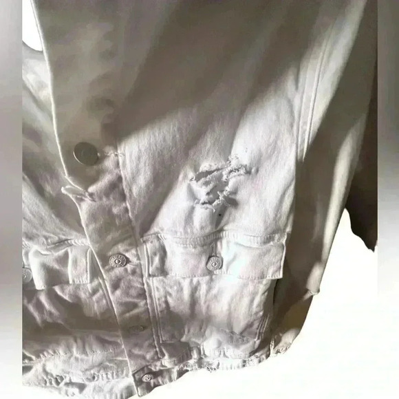 Lularoe custom medium white distressed Kenny denim trucker jacket floral Lips - Picture 5 of 10